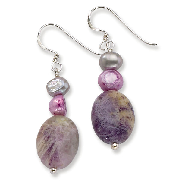 Sterling Silver Charoite & Freshwater Cultured Pearl Earrings