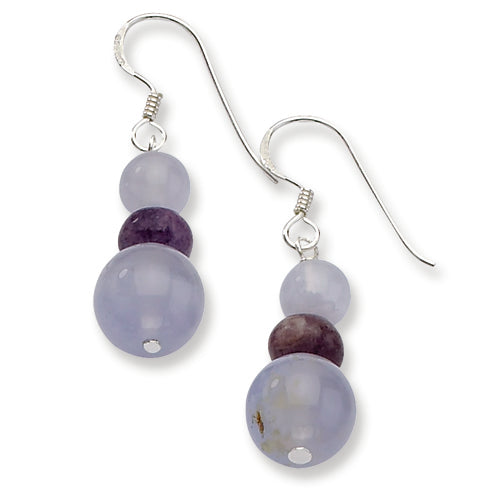 Sterling Silver Blue Lace Agate & Charoite Dangle Earrings