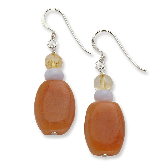 Sterling Silver Blue Lace Agate, Aventurine & Citrine Dangle Earrings