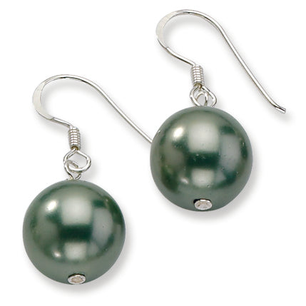 Sterling Silver Green Simulated Pearl Earrings