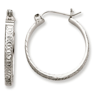 Sterling Silver 3mm X 20mm D-C Polished Hoop Earrings