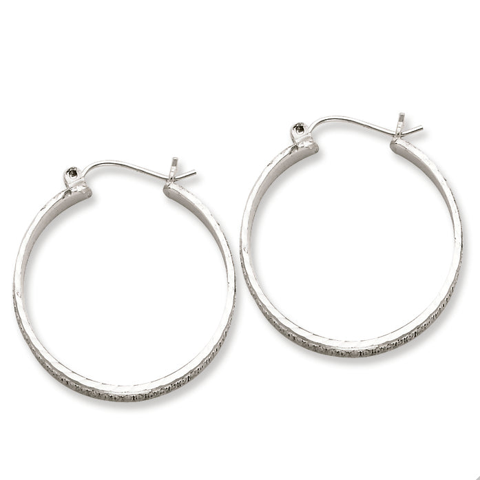 Sterling Silver 3mm X 25mm D-C Polished Hoop Earrings