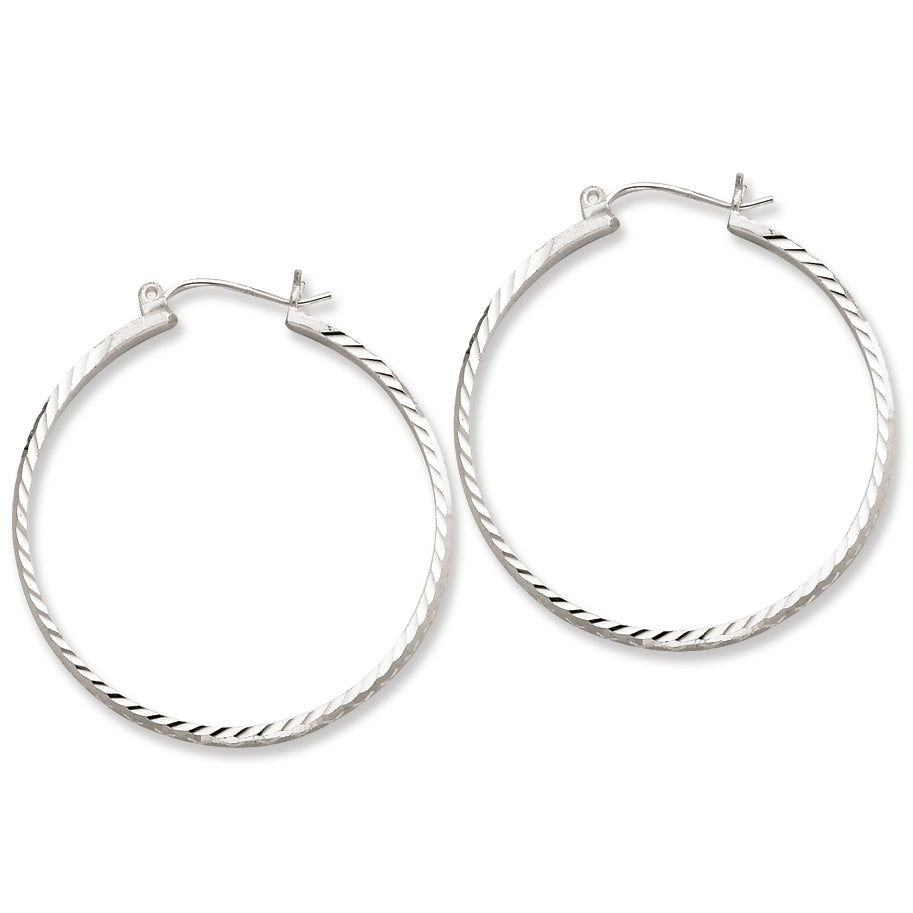 Sterling Silver 2mm X 35mm D-C Polished Hoop Earrings
