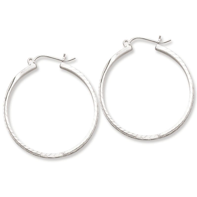 Sterling Silver 2mm X 30mm D-C Polished Hoop Earrings