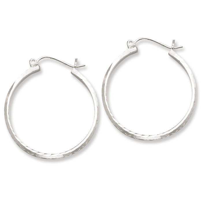 Sterling Silver 2mm X 25mm D-C Polished Hoop Earrings