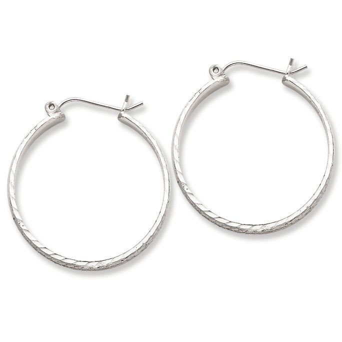 Sterling Silver 3mm X 25mm D-C Polished Hoop Earrings