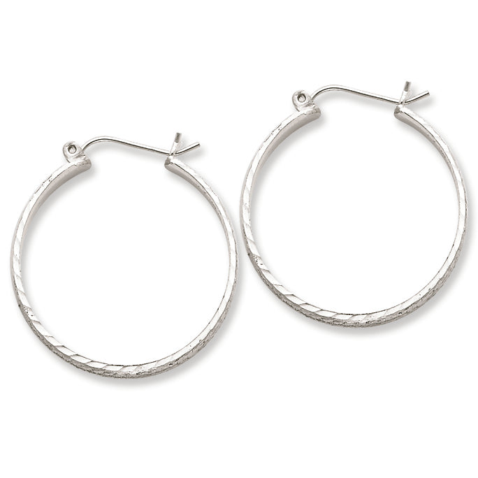 Sterling Silver 3mm X 25mm D-C Polished Hoop Earrings