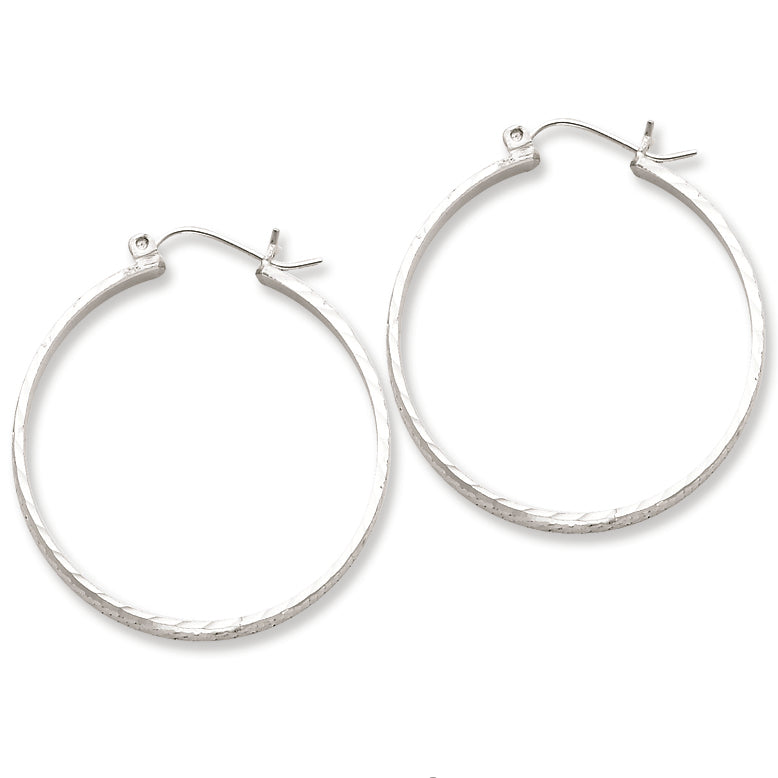 Sterling Silver 3mm X 30mm D-C Polished Hoop Earrings