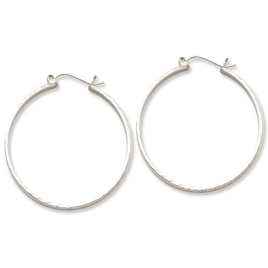 Sterling Silver 3mm X 35mm D-C Polished Hoop Earrings