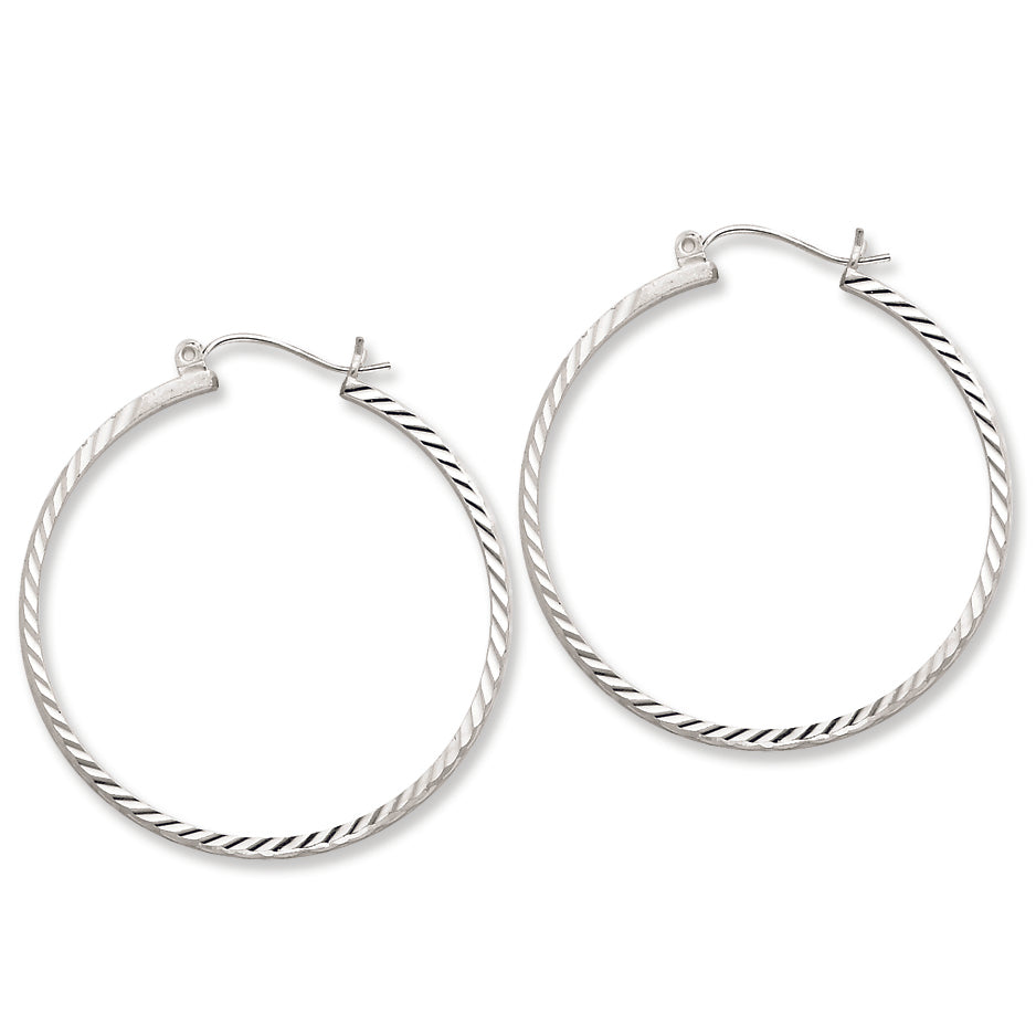 Sterling Silver 2mm X 35mm D-C Satin & Polished Hoop Earrings