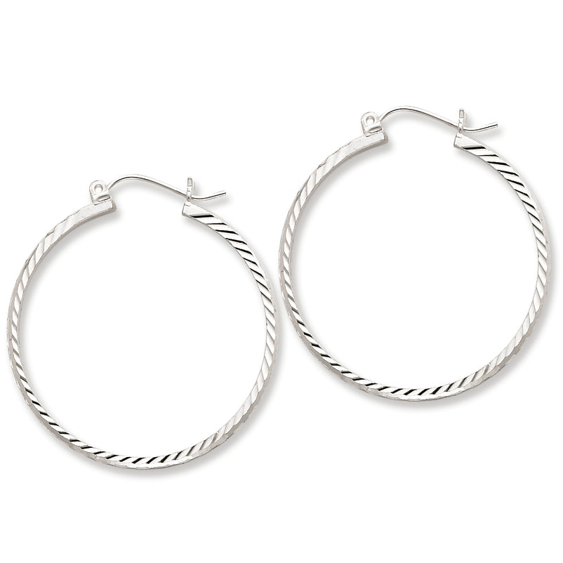 Sterling Silver 2mm X 30mm D-C Satin & Polished Hoop Earrings