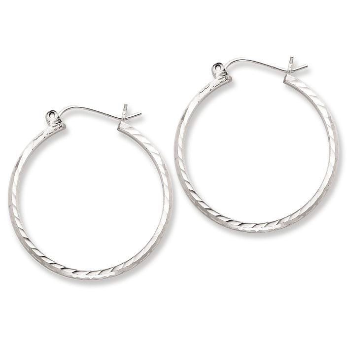 Sterling Silver 2mm X 25mm D-C Satin & Polished Hoop Earrings