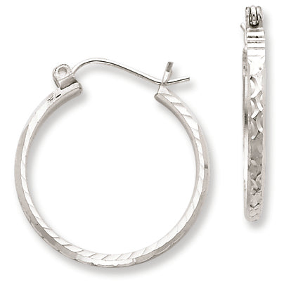 Sterling Silver 2mm x 20mm D-C Satin & Polished Hoop Earrings
