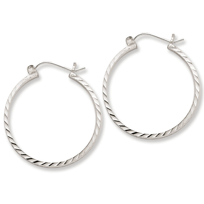 Sterling Silver 2mm X 25mm D-C Polished Hoop Earrings