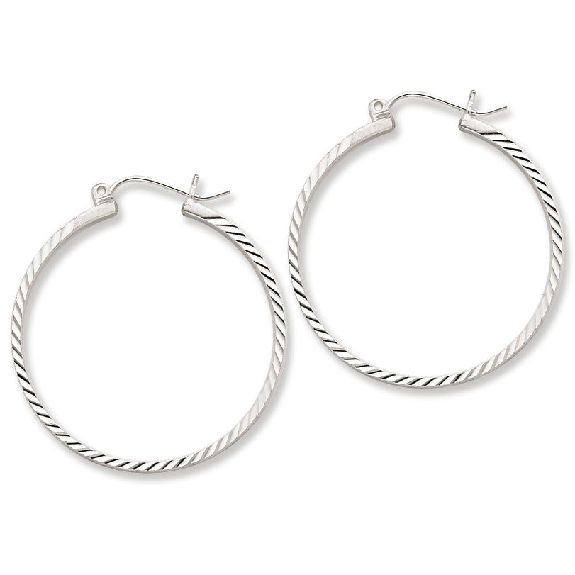 Sterling Silver 2mm X 30mm D-C Polished Hoop Earrings