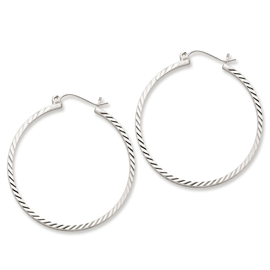 Sterling Silver 2mm X 35mm D-C Polished Hoop Earrings