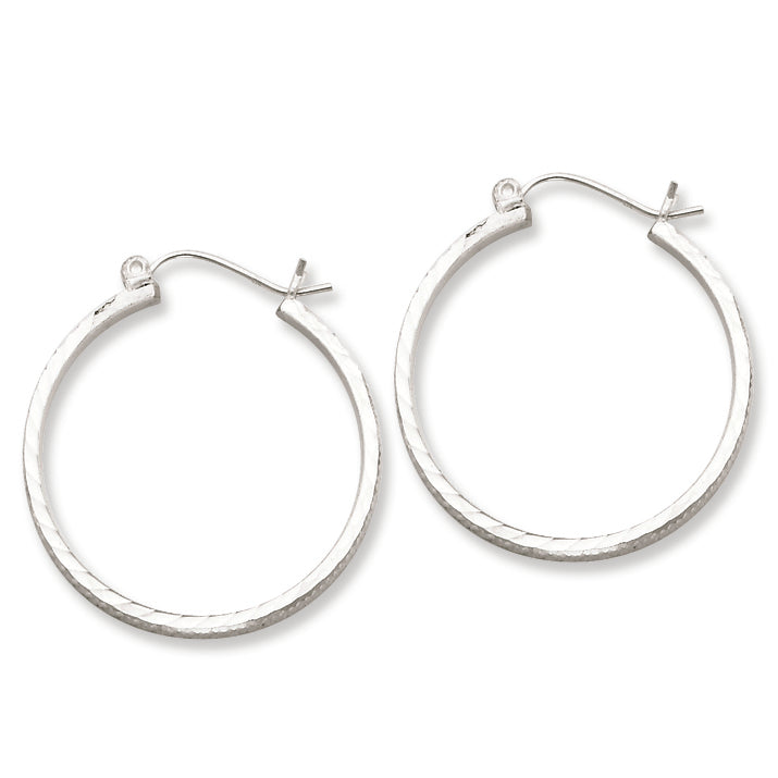 Sterling Silver 2mm X 25mm D-C Polished Hoop Earrings