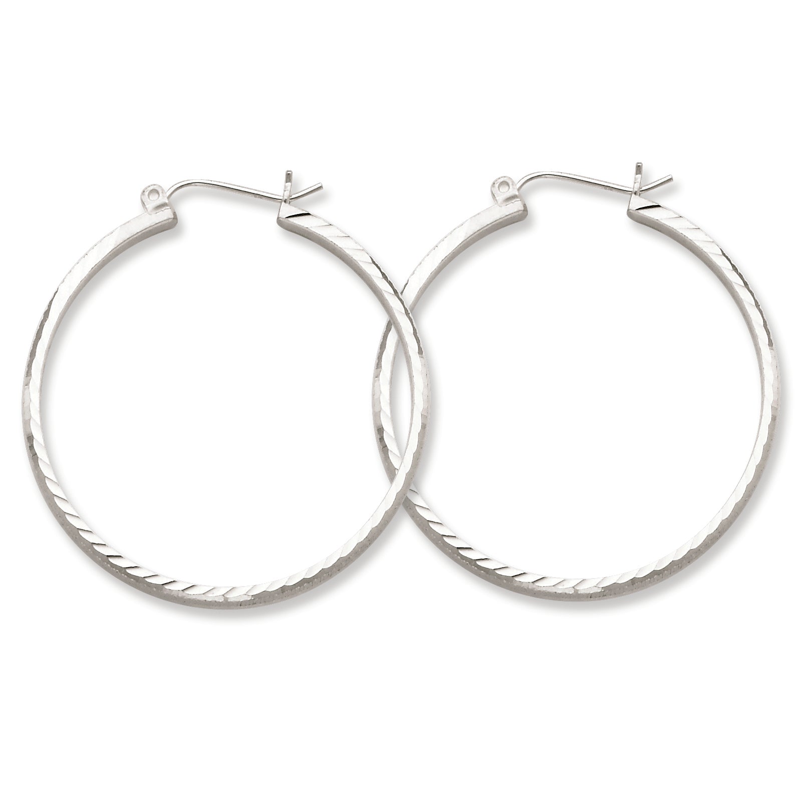Sterling Silver 2mm X 35mm D-C Polished Hoop Earrings