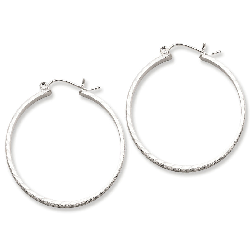 Sterling Silver 3mm X 30mm D-C Polished Hoop Earrings