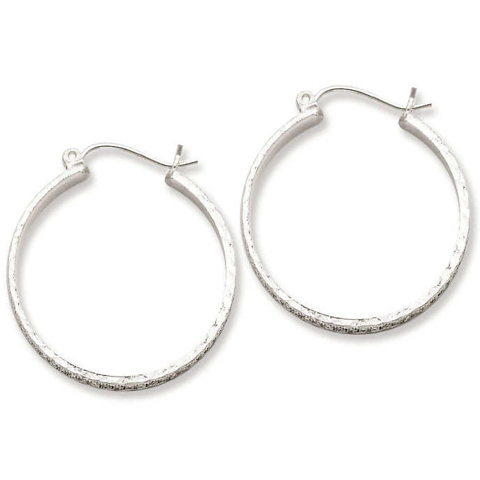 Sterling Silver 3mm X 25mm D-C Polished Hoop Earrings