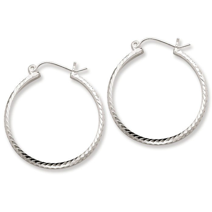 Sterling Silver 2mm X 25mm D-C Polished Hoop Earrings