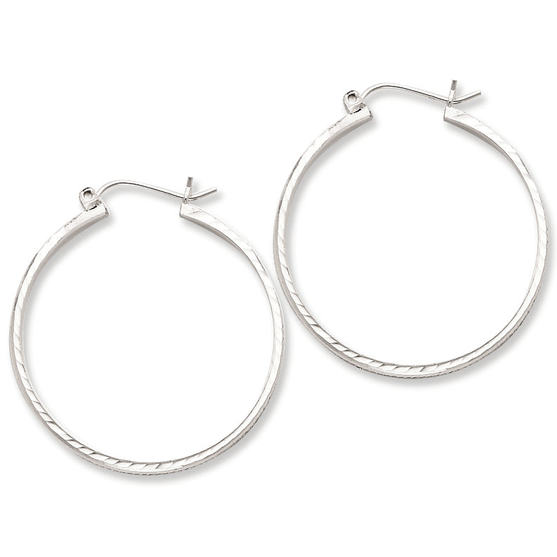 Sterling Silver 2mm X 30mm D-C Polished Hoop Earrings