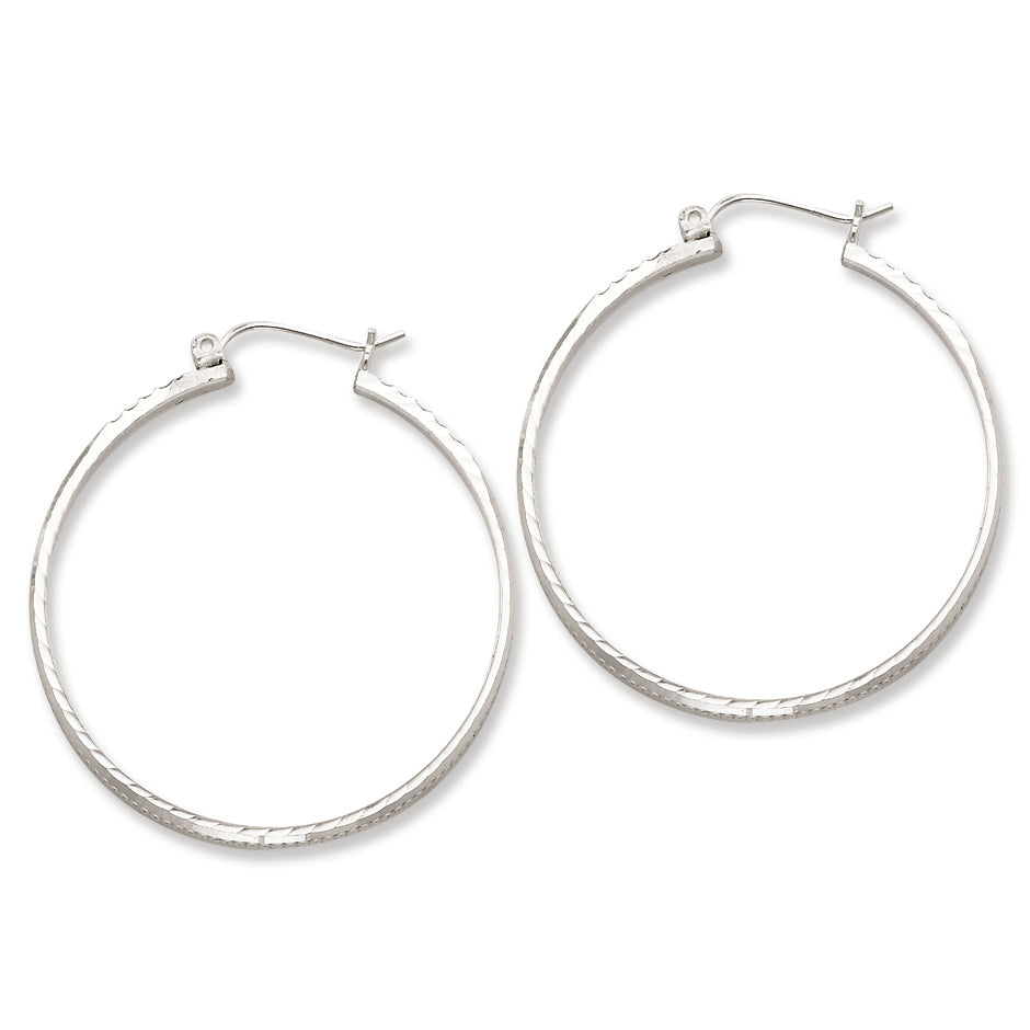 Sterling Silver 2mm X 35mm D-C Polished Hoop Earrings