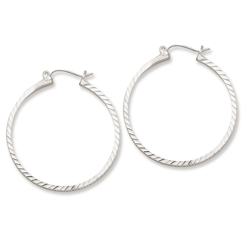 Sterling Silver 2mm X 30mm D-C Polished Hoop Earrings