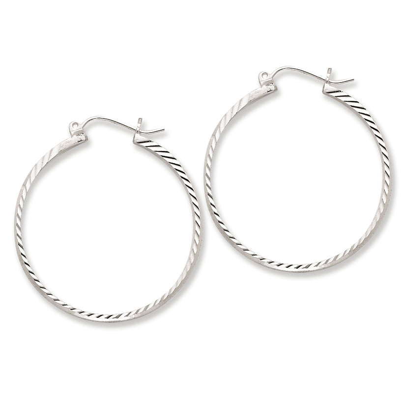 Sterling Silver 2mm X 30mm D-C Polished Hoop Earrings