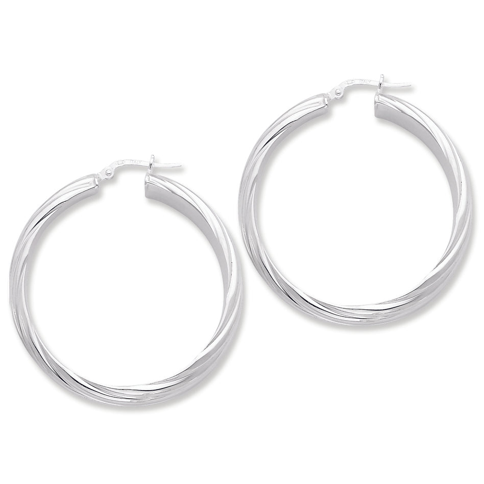 Sterling Silver Polished Twisted Half Round Hoop Earrings