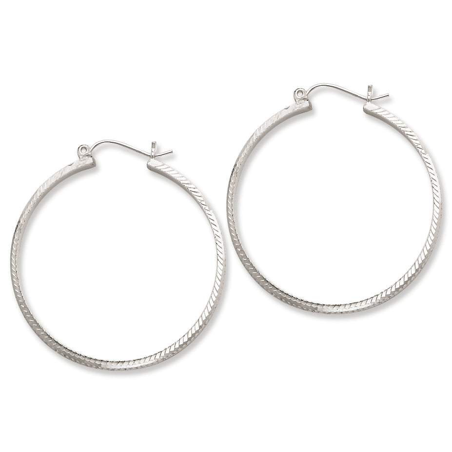 Sterling Silver 2mm X 35mm D-C Polished Hoop Earrings