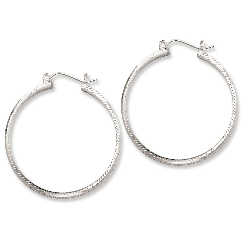 Sterling Silver 2mm X 30mm D-C Polished Hoop Earrings