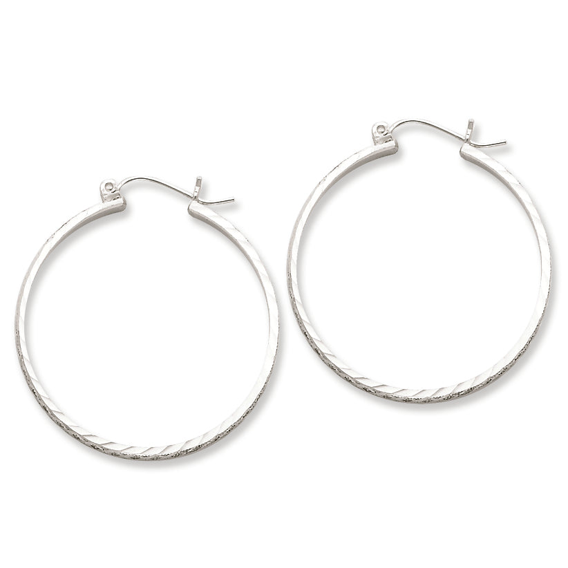Sterling Silver 2mm X 30mm D-C Satin & Polished Hoop Earrings