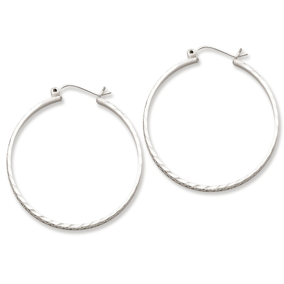 Sterling Silver 2mm X 35mm D-C Satin & Polished Hoop Earrings