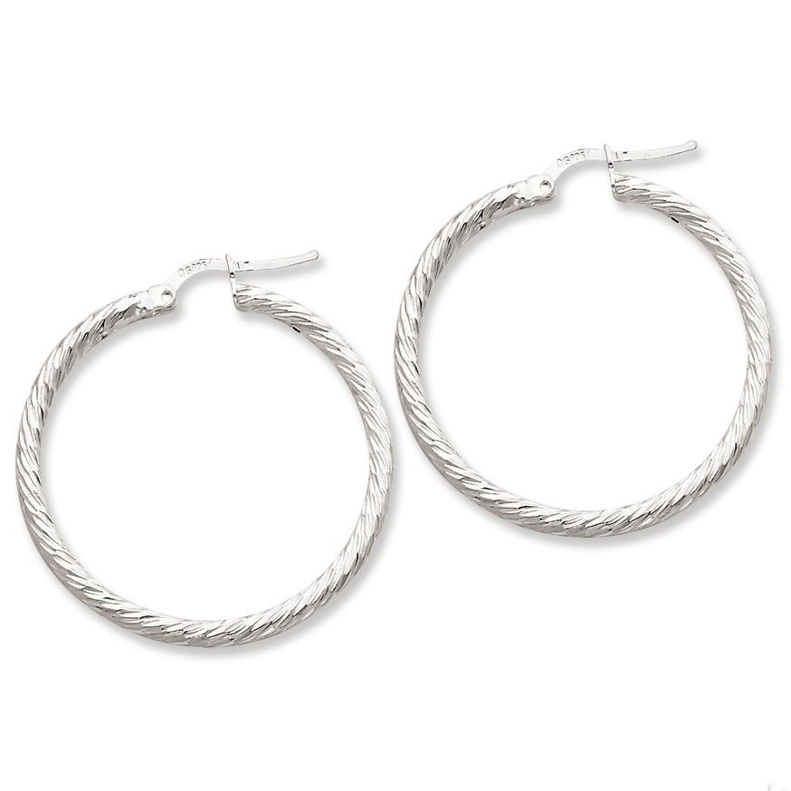 Sterling Silver 2.5mm X 35mm D-C Satin Hoop Earrings