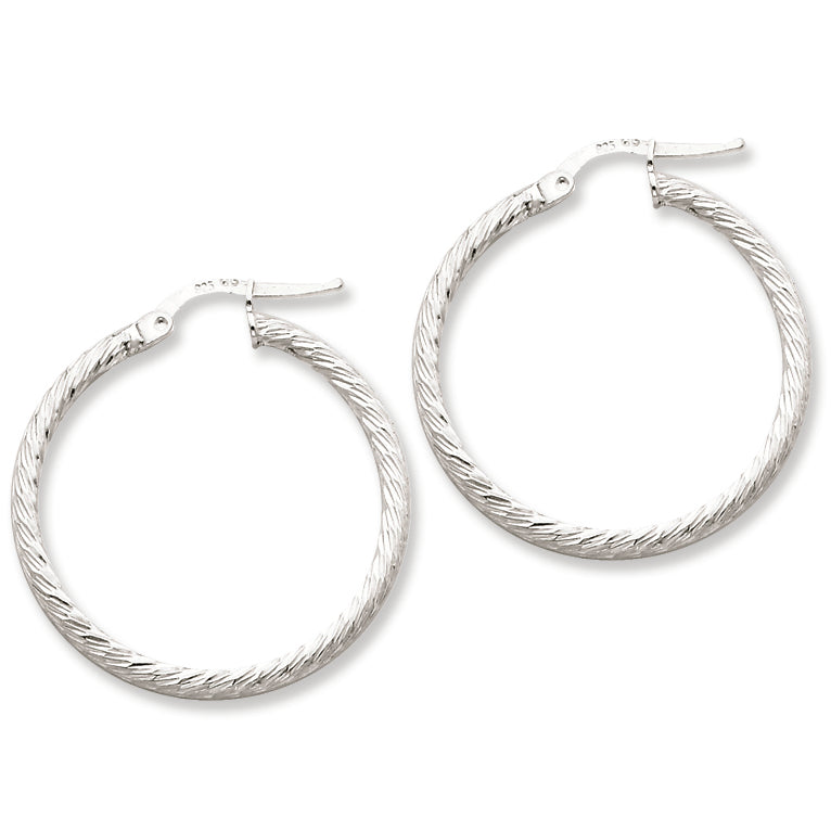 Sterling Silver 2.5mm X 30mm D-C Satin Hoop Earrings