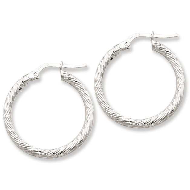 Sterling Silver 2.5mm X 25mm D-C Satin Hoop Earrings