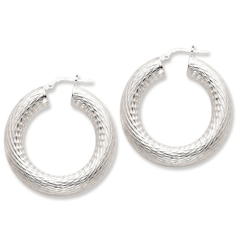 Sterling Silver Polished & Textured Hoop Earrings