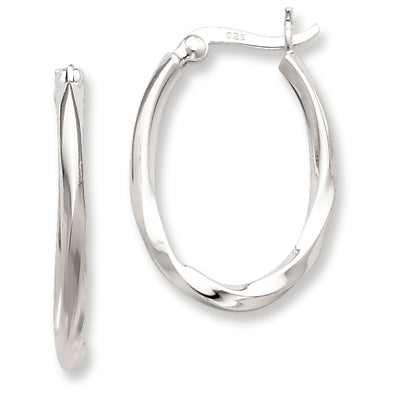 Sterling Silver Twisted Oval Hoop Earrings