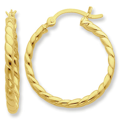Sterling Silver Gold-flashed Twist 25mm Hoop Earrings