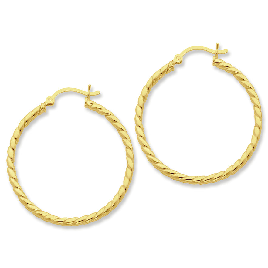 Sterling Silver Gold-flashed Twisted 35mm Hoop Earrings