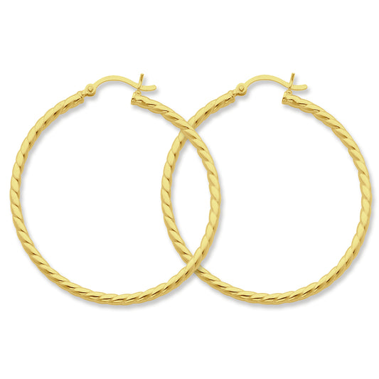 Sterling Silver Gold-flashed Twisted 45mm Hoop Earrings