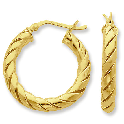 Sterling Silver Gold-flashed Open Turned Twist 25mm Hoop Earrings