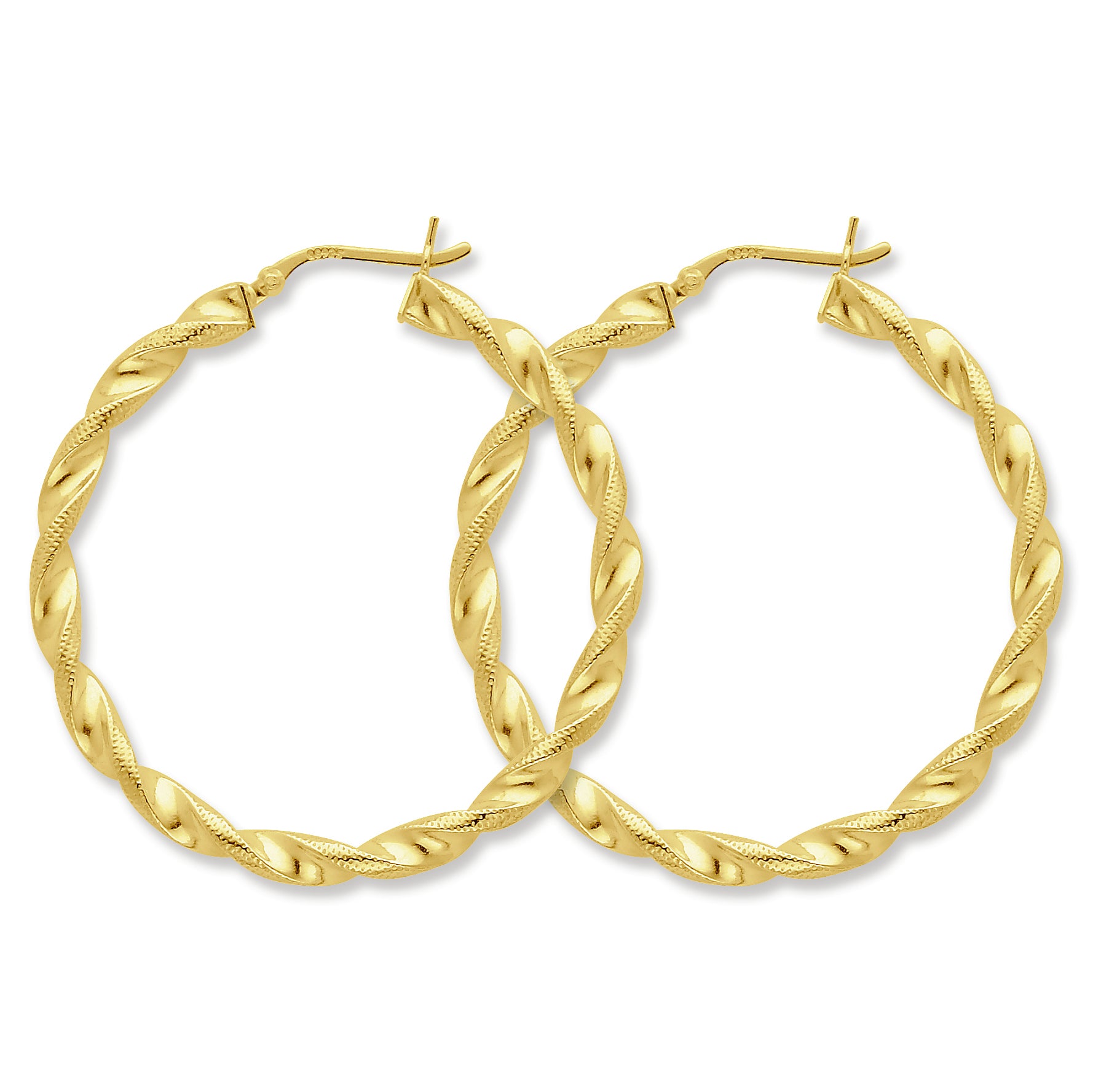 Sterling Silver Gold-flashed Patterned Twist 45mm Hoop Earrings