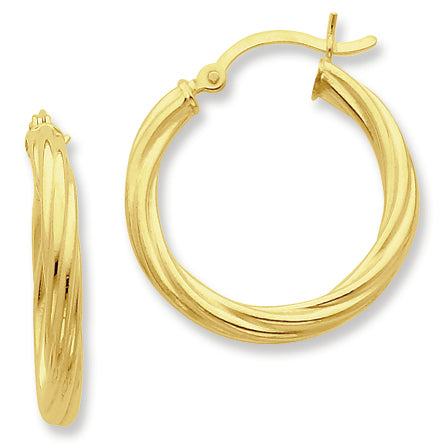 Sterling Silver Gold-flashed Twist 25mm Hoop Earrings