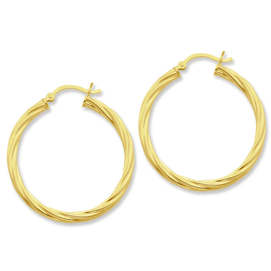Sterling Silver Gold-flashed Twist 35mm Hoop Earrings