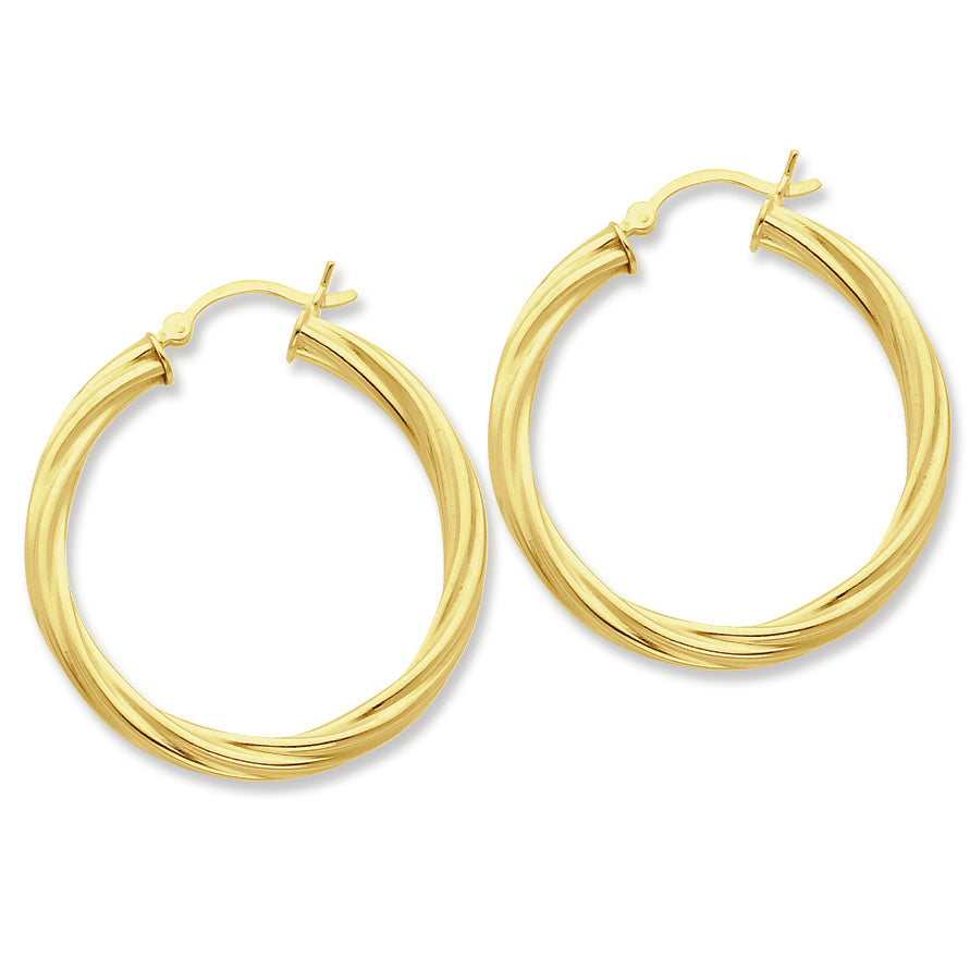 Sterling Silver Gold-flashed Twist 35mm Hoop Earrings