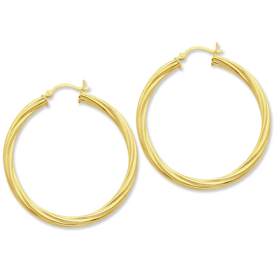 Sterling Silver Gold-flashed Twist 45mm Hoop Earrings