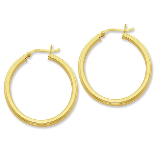 Sterling Silver Gold-flashed 35mm Grooved Hoop Earrings