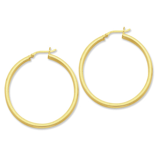 Sterling Silver Gold-flashed 45mm Grooved Hoop Earrings